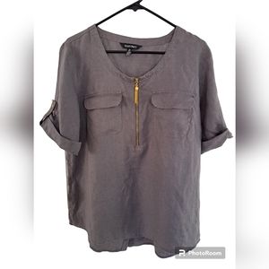 Ellen Tracy Gray Linen Top